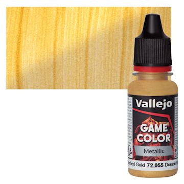 Open in modal - Vallejo Game Color Acrylic Paint - Polished Gold - Bottle and Swatch