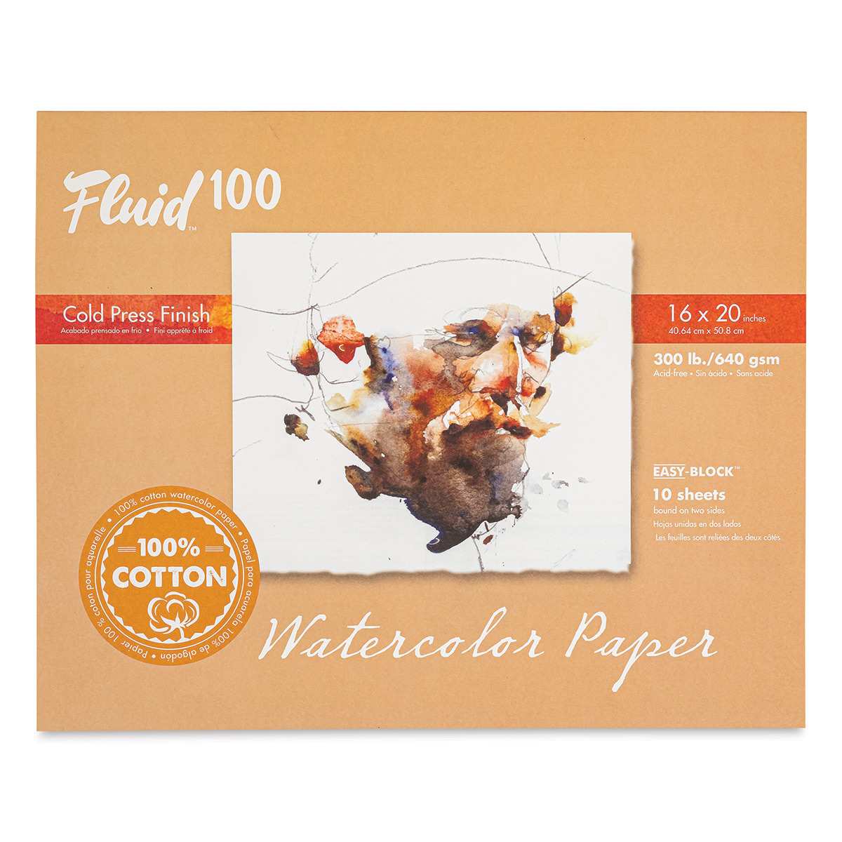 Fluid 100 Watercolor Paper Block, 10 Sheets, 300lb, Cold Press, 9 x 12