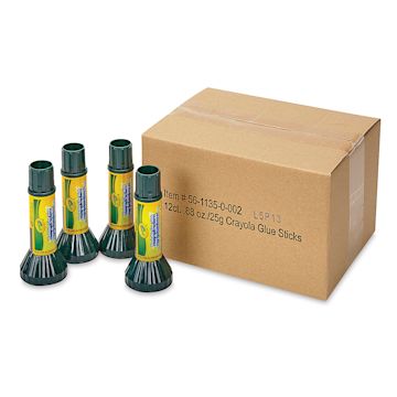 Open in modal - Crayola Washable Glue Sticks - .88 oz, Pkg of 12, four sticks in front of the box