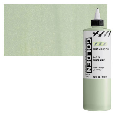 Golden High Flow Acrylics - Titan Green Pale, 16 oz bottle with swatch