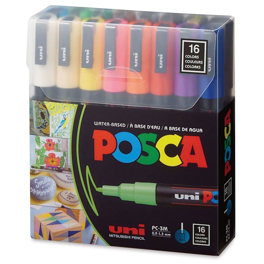 Posca Paint Markers - Basic Colors, Set of 16, Fine, Bullet Tip, 0.9 mm ...