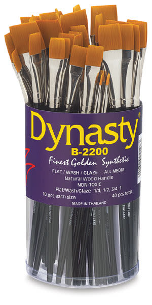 Dynasty Finest Golden Synthetic Flat Brushes, Set of 40