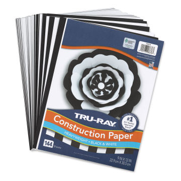Pacon Tru-Ray Construction Paper - 9" x 12", Black and White, 144 Sheets (with cover paper)