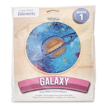 Open in modal - Leisure Arts Cross Stitch Kit - Galaxy, 6" (Front of packaging)