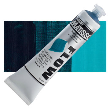 Matisse Flow Acrylic Southern Ocean Blue, 75 ml tube and swatch