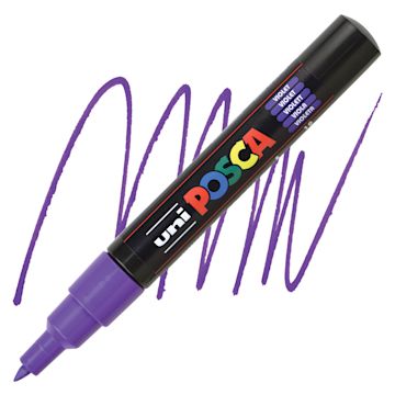 Open in modal - Uni Posca Paint Marker - Violet, X-Fine, Bullet Tip, 0.7 mm marker and swatch