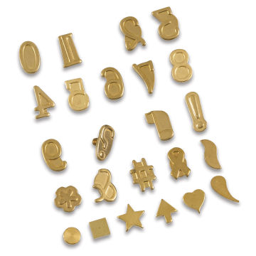 Walnut Hollow HotStamps - Components of Numbers and Symbols package shown in rows
