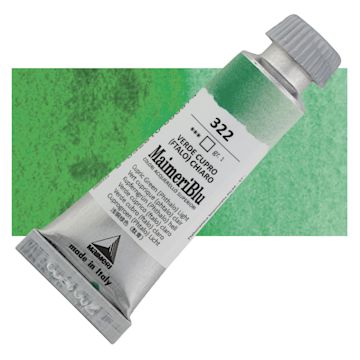 Open in modal - Maimeri Blu Artist Watercolor - Cupric Green Phthalo Light, 12 ml Tube and swatch