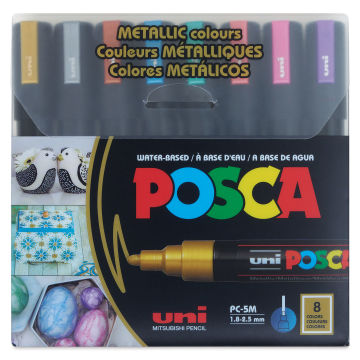 Uni Posca Paint Markers - Basic Colors, Set of 8, Medium Tip, 2.5 mm