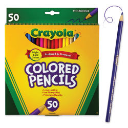 Crayola Colored Pencil Set - Assorted Colors, Set of 50 (front of package and one pencil)