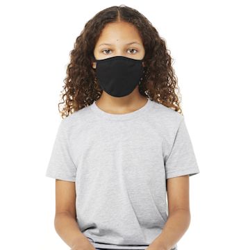 Open in modal - Bella Canvas Kids Reusable Face Mask - Black, Package of 5, Shown in use.