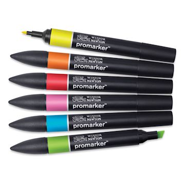 Open in modal - Winsor & Newton Promarker - Vibrant Tones, Set of 6, laid out