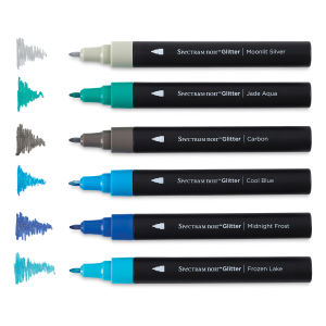 Spectrum Noir Glitter Pen Set - Cool Elements, Set of 6 (swatches and pens)