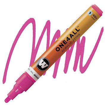 Open in modal - Molotow One4All Acrylic Marker - 4 mm Tip, Neon Pink Fluorescent, Bullet Tip marker and swatch