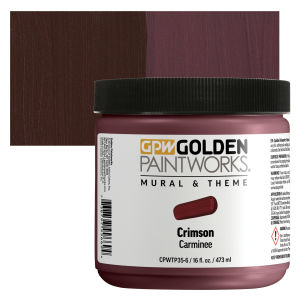 Golden Paintworks Mural and Theme Acrylic Paint - Crimson, 16 oz, Jar with swatch