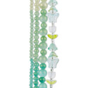John Bead Crystal Lane DIY Glass Garden Bead Quadruple Strand - Butterflies, Tulips, and Round Beads, Green Stardust