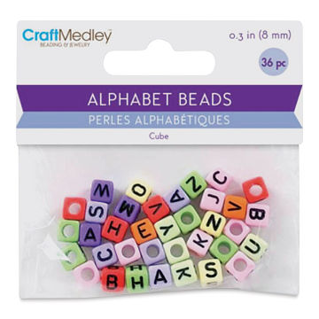 Craft Medley Alphabet Beads - White with Black Letters, Package of 36