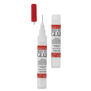 Fineline Red Top Glue - 2 Tubes, one open with Applicator attached
