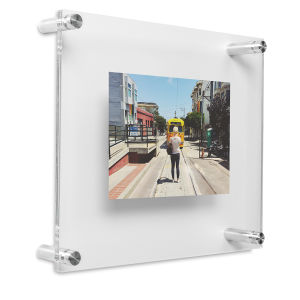 Wexel Art Acrylic Display Frames - Angled view of double frame showing silver barrel wall mounts