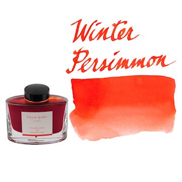 Open in modal - Pilot Iroshizuku Fountain Pen Ink - Winter Persimmon, swatch and bottle