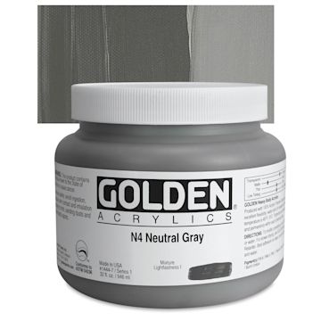 Open in modal - Golden Heavy Body Artist Acrylic - Neutral Gray N4, 32 oz Jar and swatch
