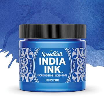 Open in modal - Speedball India Ink - Sapphire, 1 oz jar with swatch