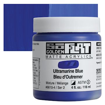 Open in modal - Golden SoFlat Matte Acrylic Paint - Ultramarine Blue, 118 ml, Jar and swatch