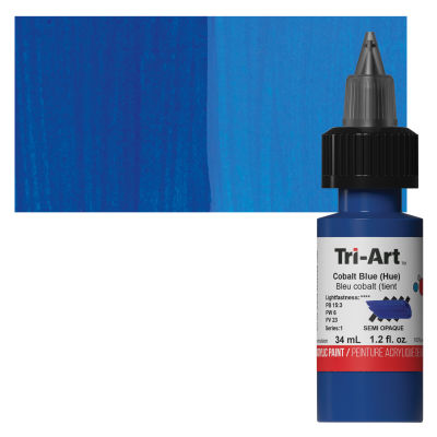 Tri-Art Low-Viscosity Artist Acrylic - Cobalt Blue (Hue), Tube with Swatch