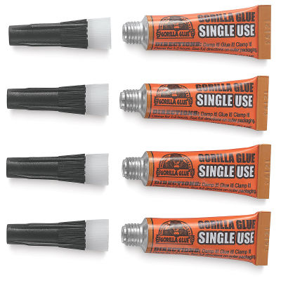 Gorilla Glue - components of 4 Single Use Tubes shown horizontally with caps removed