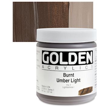 Open in modal - Golden Heavy Body Artist Acrylic - Burnt Umber Light, 8 oz jar and swatch