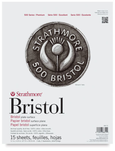 Strathmore 500 Series Bristol Pads - Top view of Front cover of 11" x 14" pad, Plate surface
