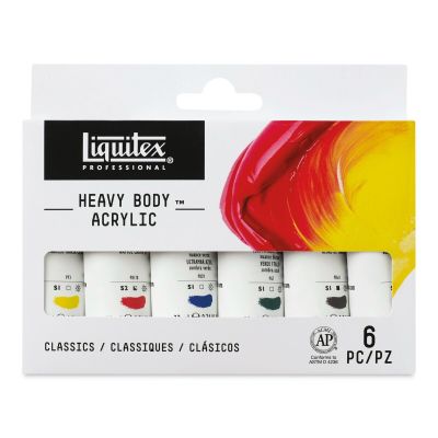 Liquitex Heavy Body Artist Acrylics - Assorted Colors, Set of 6, 22 ml, Tubes (Front of packaging)