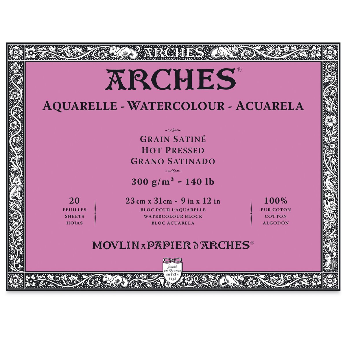 Arches Watercolor Pad 9x12-inch Natural White 100% Cotton Paper - 12 Sheet  Arches Hot Press Watercolor Paper 140 lb Pad - Arches Art Paper for