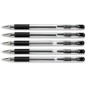 Pentel Arts Hybrid Technica Pens - Components of Set of 5 pens shown horizontally and uncapped