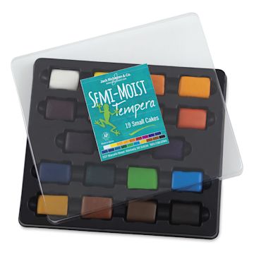 Open in modal - Richeson Semi-Moist Tempera Cake - Small Square 19-Color Set with Tray and Lid