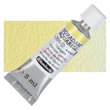 Open in modal - Schmincke Horadam Aquarell Artist Watercolor - Titanium Yellow, 5 ml tube and swatch