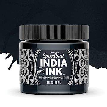 Open in modal - Speedball India Ink - Matte Black Velvet, 1 oz, swatch jar with swatch