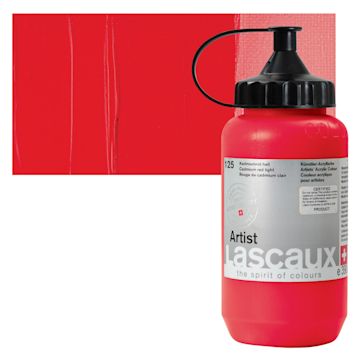 Open in modal - Lascaux Artist Acrylic - Cadmium Red Light, 390 ml Tube and swatch