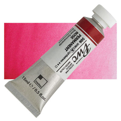 PWC Extra Fine Professional Watercolor - Permanent Rose, 15 ml, Swatch with Tube