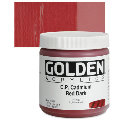 Golden Heavy Body Artist Acrylics - Cadmium Red Dark, 8 oz Jar