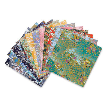 Yasutomo Yuzen Origami Papers - Assorted color sheets arranged in fan