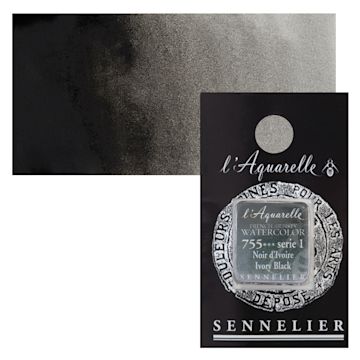 Open in modal - Sennelier French Artists' Watercolor - Ivory Black, Half Pan and swatch