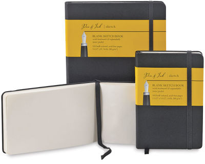 Art Alternatives Sketchbooks and Journals - 3 sizes of Journals shown with one open