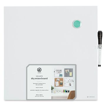 Open in modal - U Brands Dry Erase Tile Board - Front of package of Blank board showing Marker and magnet