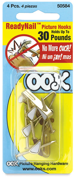 Ook ReadyNail Conventional Picture Hangers - Front of blister package of 4 30 lb hangers