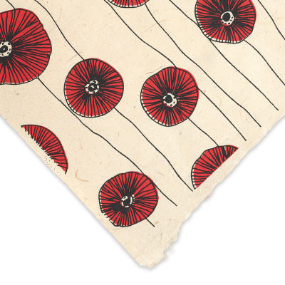 Lokta Paper - Bloom, Red, Black and Cream, 20" x 30" (corner) 