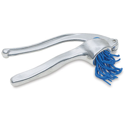 Garlic Press for Clay - shown extruding Blue Clay