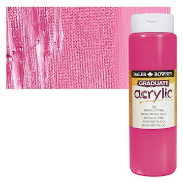 Open in modal - Daler-Rowney Graduate Acrylic Paint - Metallic Pink, 500 ml bottle and swatch
