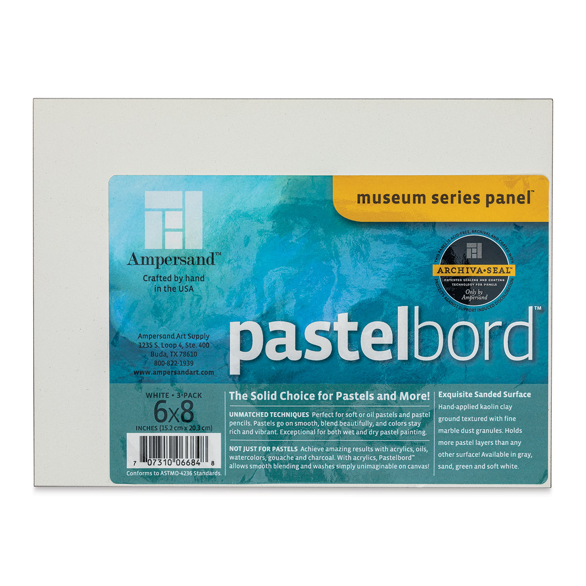 Ampersand Pastelbord Panel 6" x 8", 1/8" Profile, White, Pkg of 3