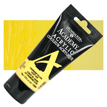 Open in modal - Grumbacher Academy Acrylic - Cadmium Yellow Light Hue, 75 ml tube and swatch